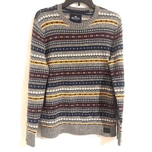 Hollister Fair Isle Gray, Navy and Yellow Striped Knit